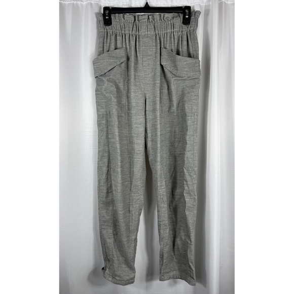 Zara Pants - ZARA Women Gray Textured Paperbag Waist Cropped Pants Elastic Waist Pockets XS